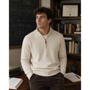 St. John's Bay Beige 1/4 Zip Mock Neck Classic Thick Pullover Sweater Size XL